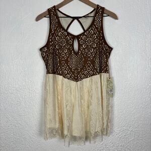 Gimmicks BKE Embroidered Faux Suede Lace Tank Top NWT Boho Size Medium